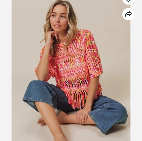 BiBi NWTs Openwork Fringed Knit Cover Up - Picture 4 of 5